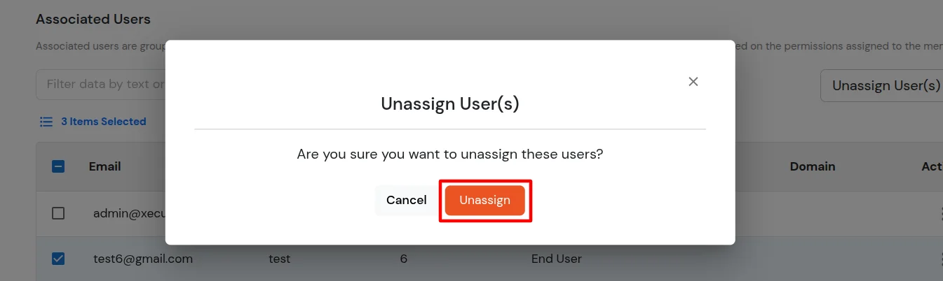 miniOrange Identity Platform Admin Handbook: Confirm Unassign