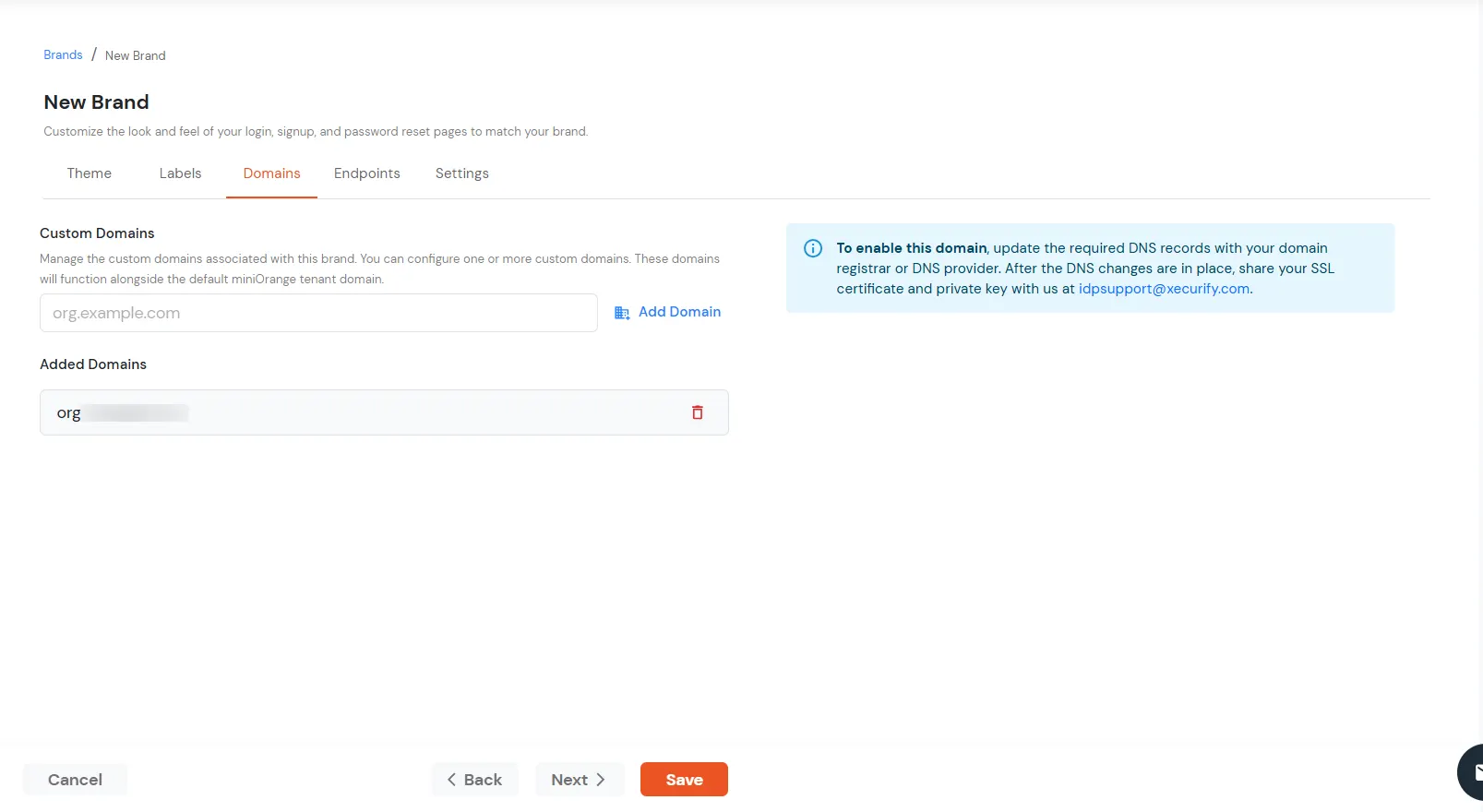 miniOrange Identity Platform Admin Handbook: Custom Domain Fields