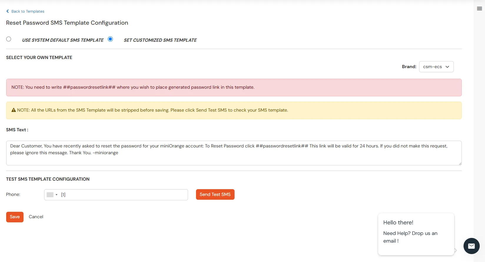 miniOrange Identity Platform Admin Handbook: Custom SMS Tamplate