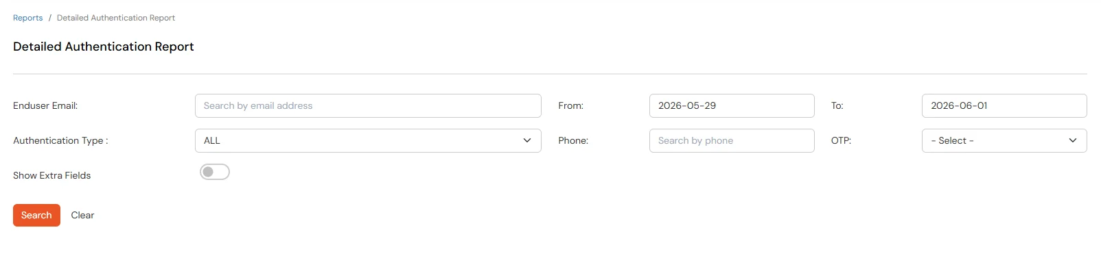 miniOrange Identity Platform Admin Handbook: Detailed Authentication Report filters