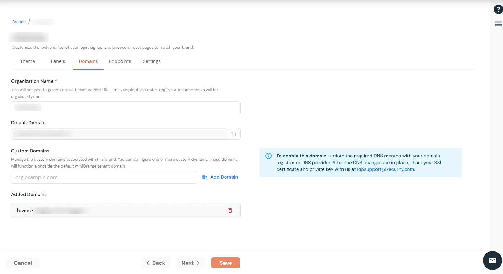 miniOrange Identity Platform Admin Handbook: Domain Tab
