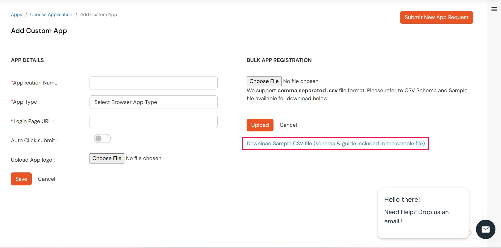 miniOrange Identity Platform Admin Handbook: click on Download Sample CSV file