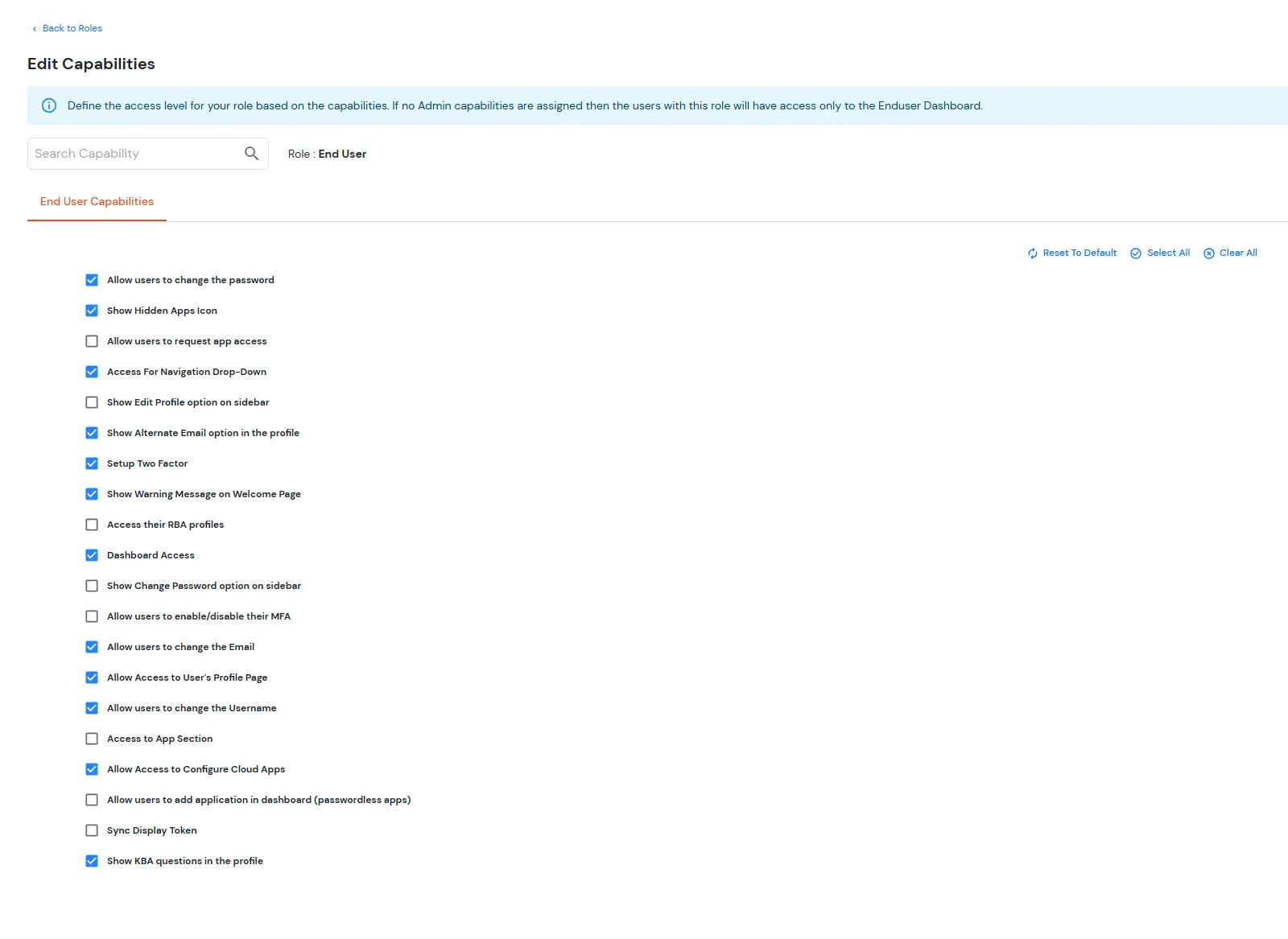 Edit End User Capabilities