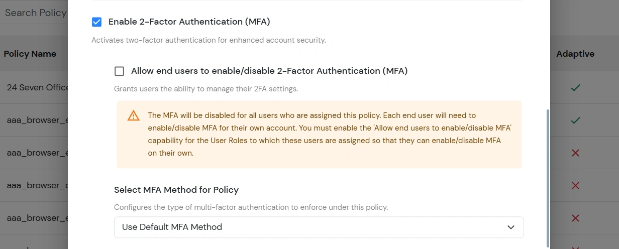 miniorange Identity Platform Admin Handbook: Policy Details