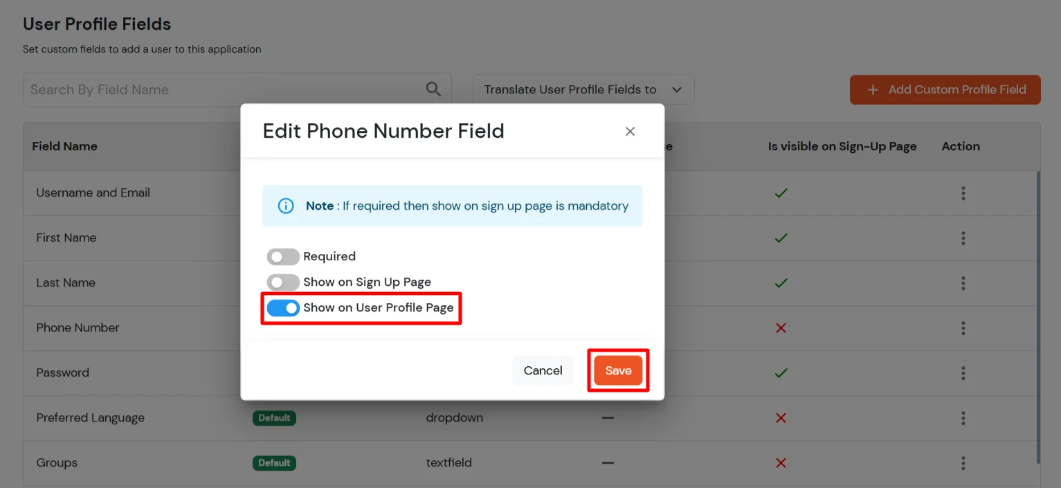 miniOrange Identity Platform Admin Handbook: Edit field options modal