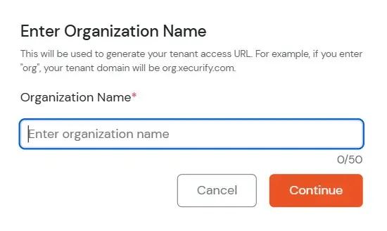 miniOrange Identity Platform Admin Handbook: Enter Organization Name