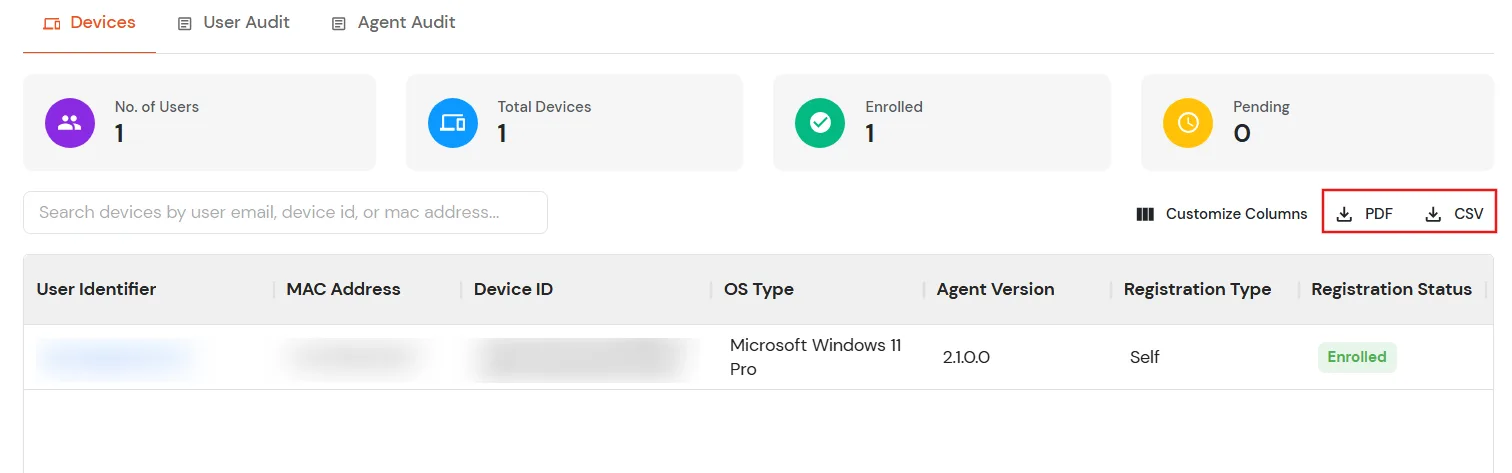miniOrange Identity Platform Admin Handbook: Export Device Data