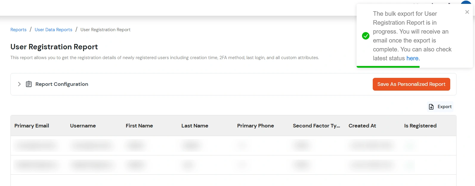 miniOrange Identity Platform Admin Handbook: Export request Confirmation