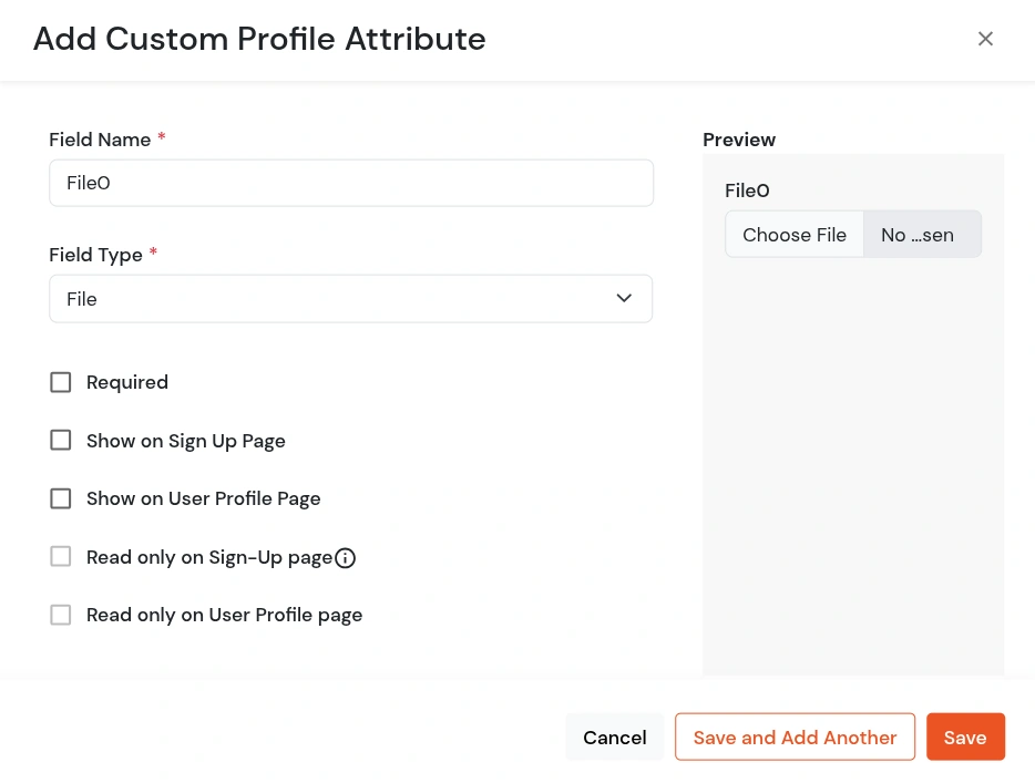 miniOrange Identity Platform Admin Handbook: File field type