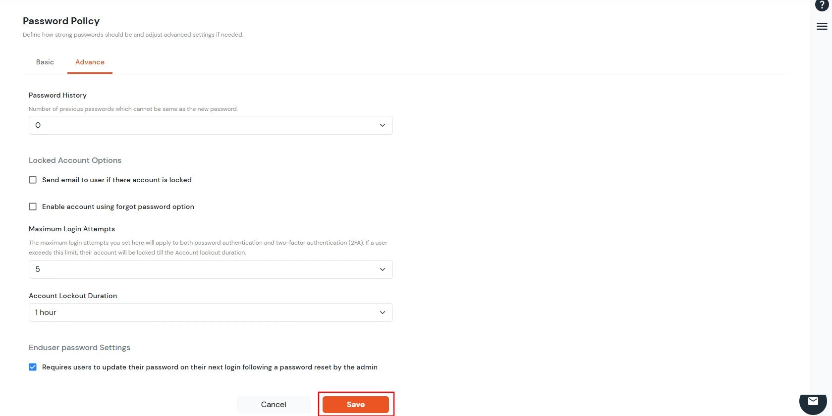 miniorange Identity Platform Partner Portal Handbook: Lock-Out Settings and Enduser Password Settings