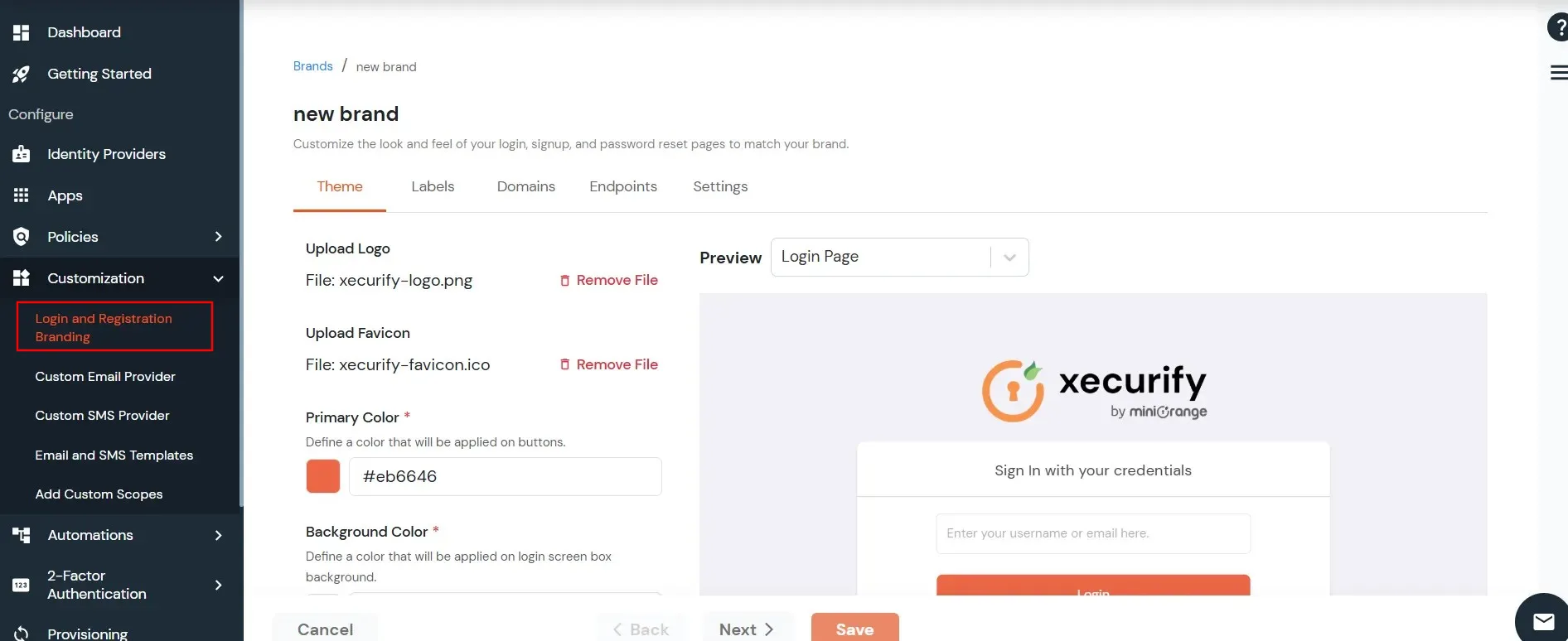 miniOrange Identity Platform Admin Handbook: Login and Registration Branding