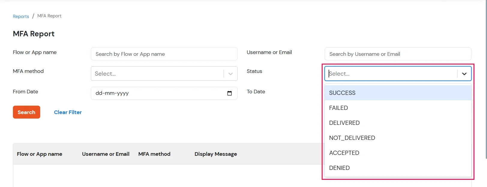 miniOrange Identity Platform Admin Handbook:  MFA Status