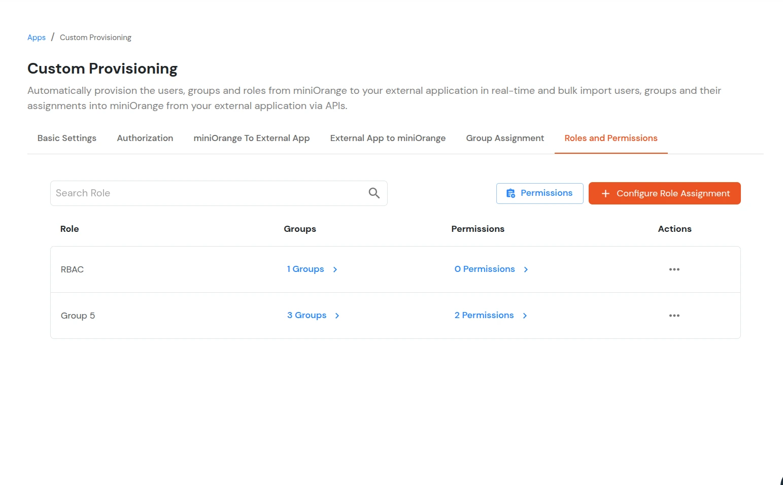Custom Provisioning App - New Role Configure
