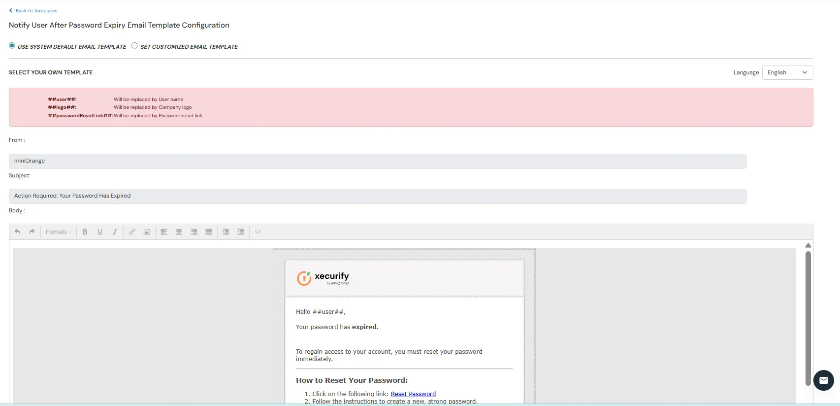 Password Expiry Notification in Admin Handbook