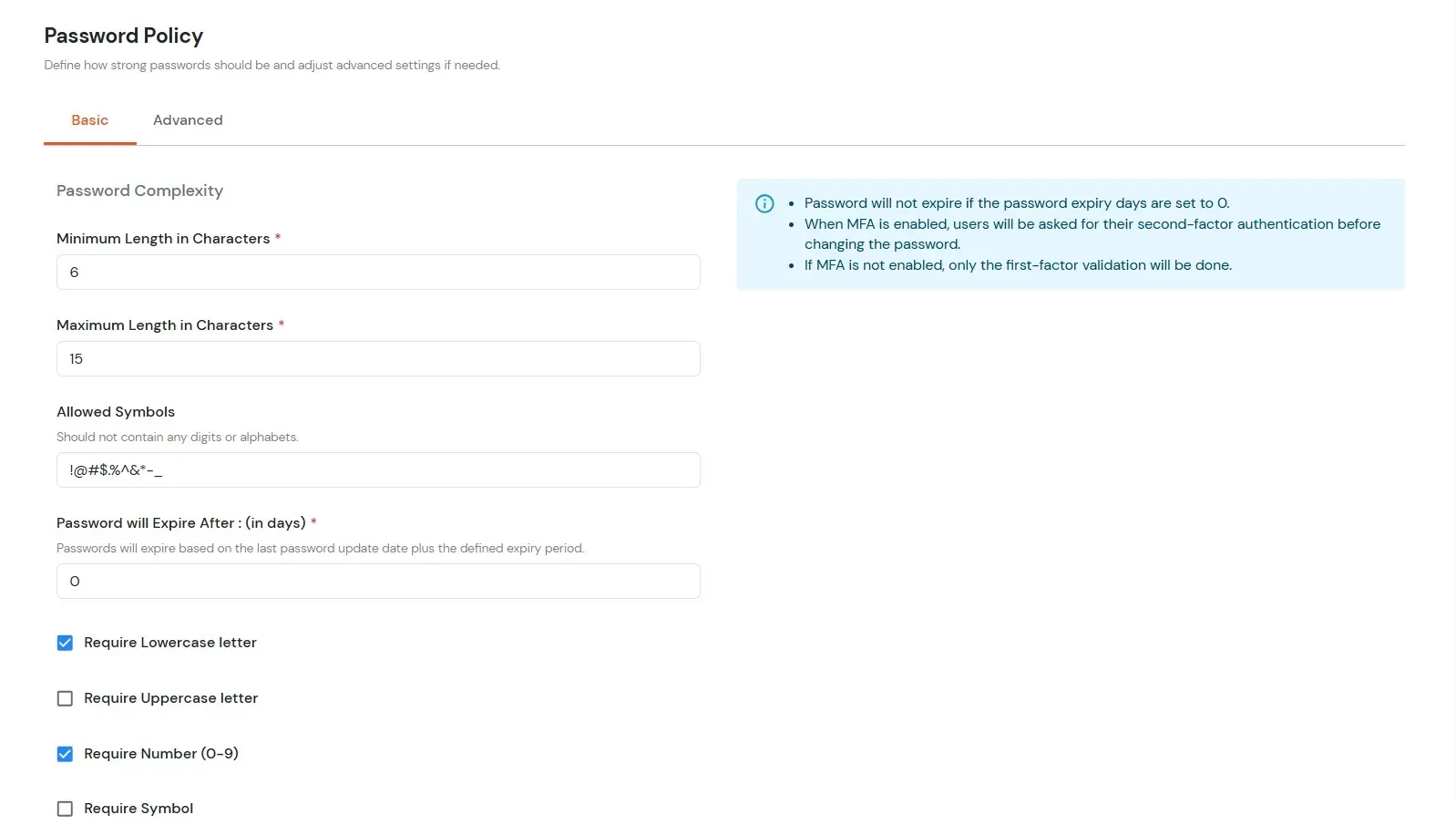 miniorange Identity Platform Partner Portal Handbook: Password Settings 