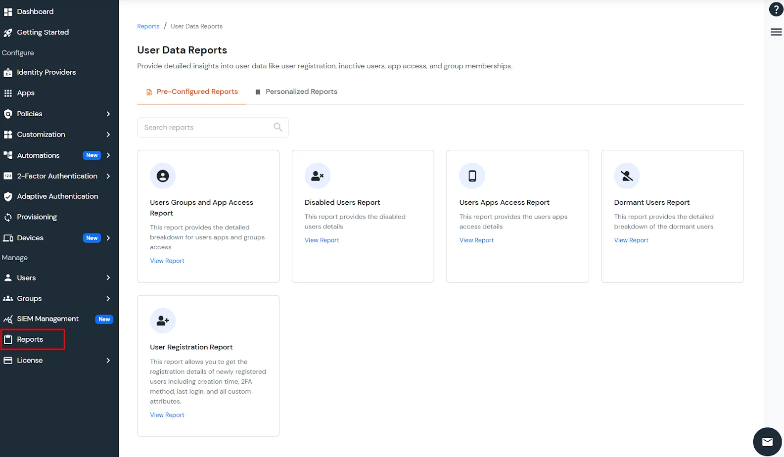miniOrange Identity Platform Admin Handbook: User Data Reports