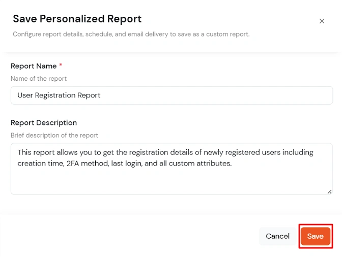 miniOrange Identity Platform Admin Handbook: Save personalized report