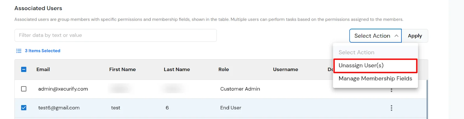 miniOrange Identity Platform Admin Handbook: Unassign Users, Apply