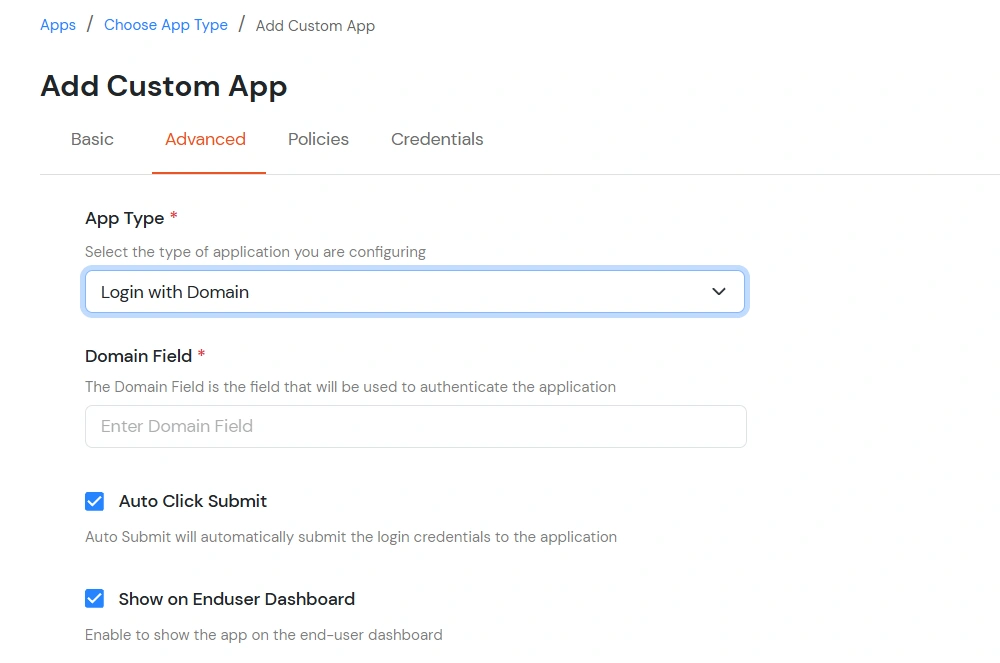 select login with domain app type