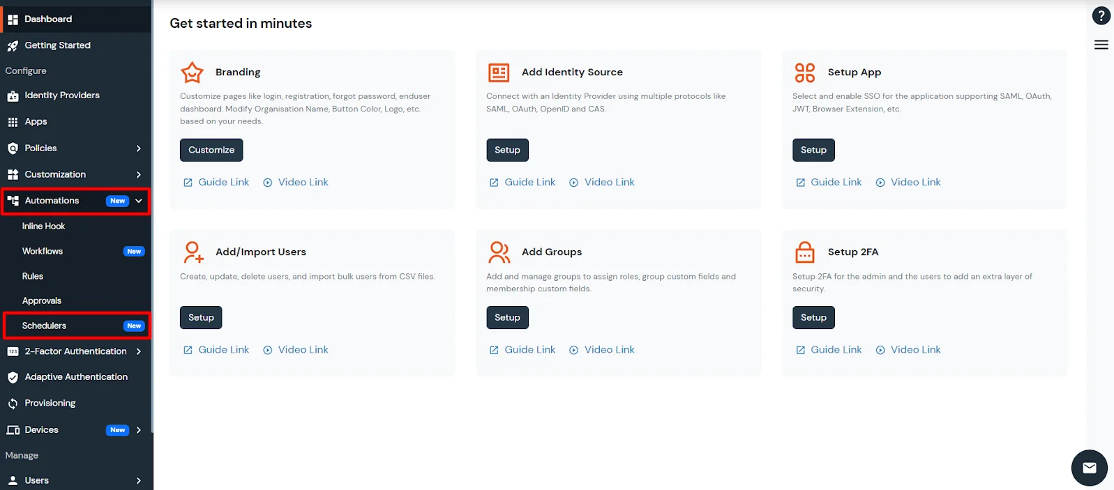 Schedulers section in Automations tab