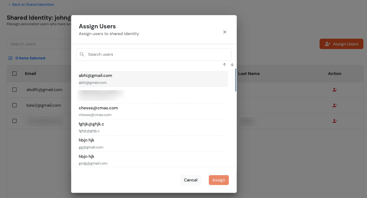 miniOrange Identity Platform Admin Handbook: Select users For Shared Identity