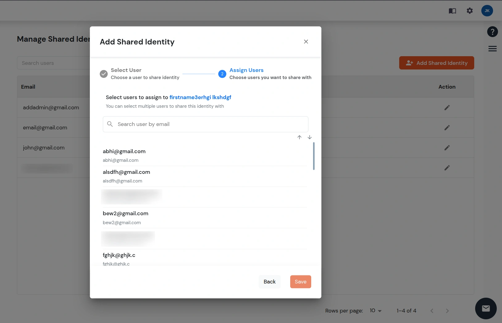 miniOrange Identity Platform Admin Handbook: Select Users To Assign Shared Identity