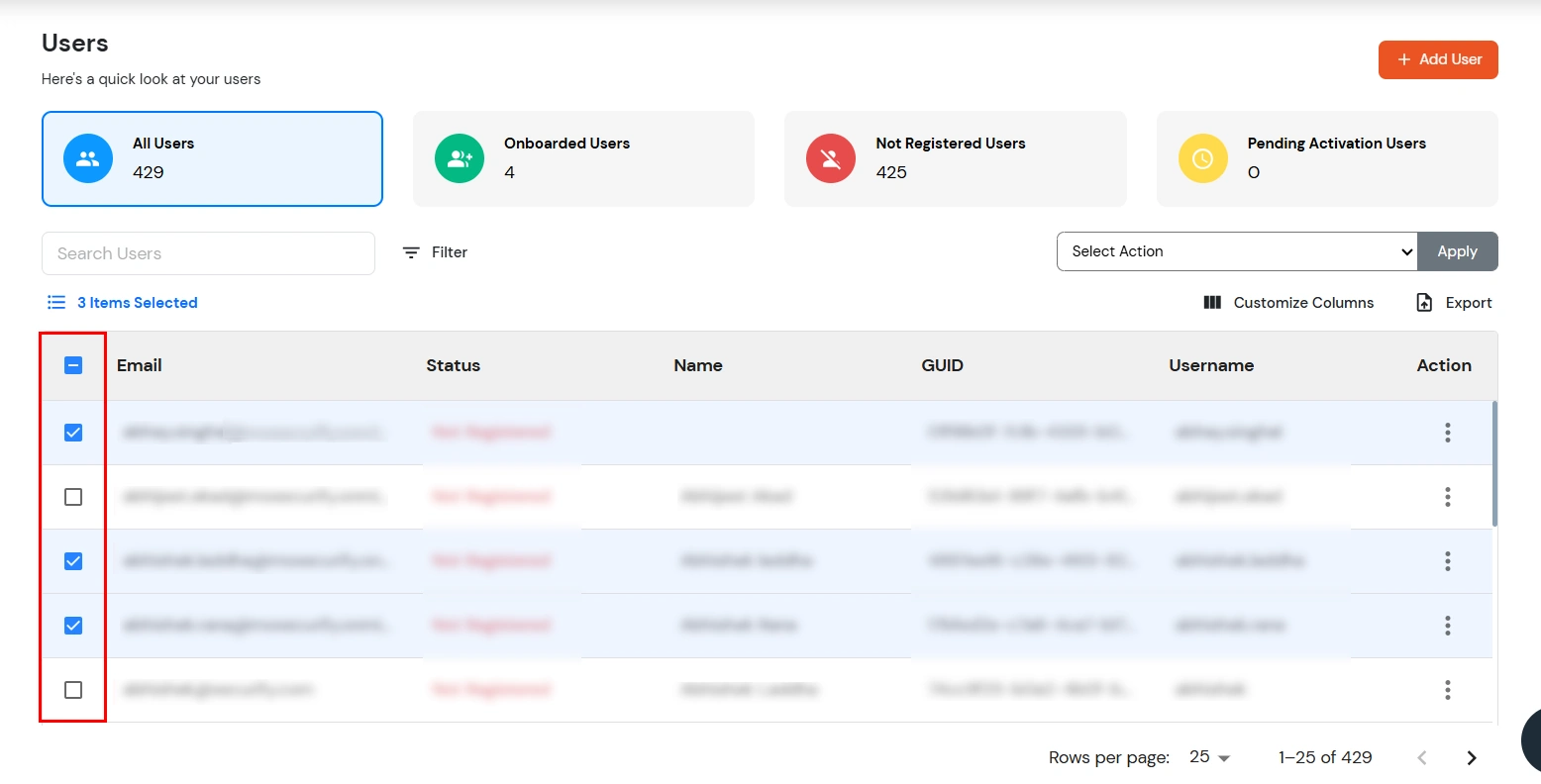 miniOrange Identity Platform Admin Handbook:Select users