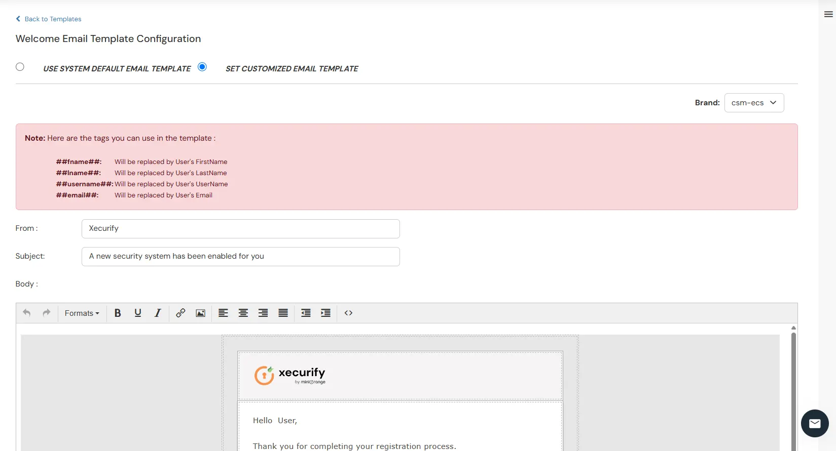miniOrange Identity Platform Admin Handbook: Set Customized tamplate