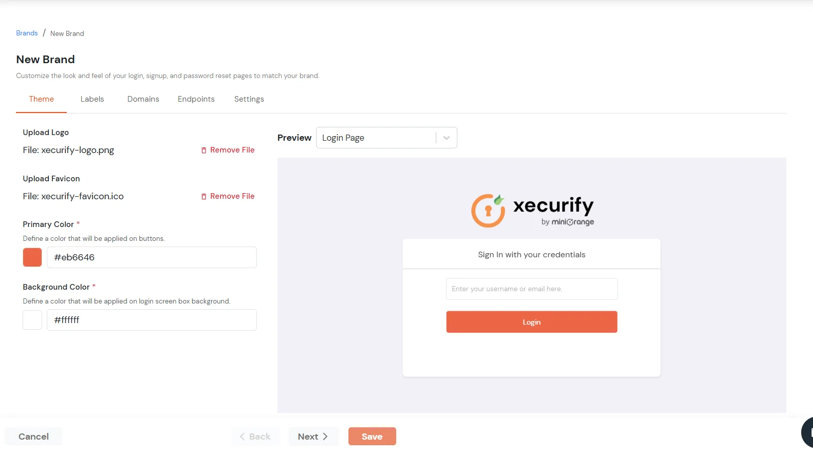 miniOrange Identity Platform Admin Handbook: Theme Tab