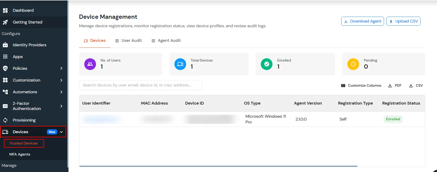 miniOrange Identity Platform Admin Handbook: Trusted Devices page