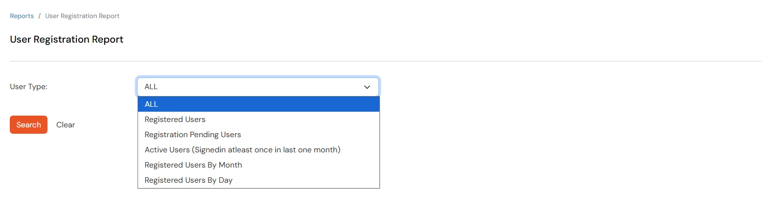 miniOrange Identity Platform Admin Handbook: User Registration Report filters