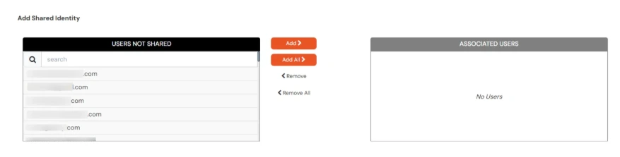 miniOrange Identity Platform Admin Handbook: users Not shared table