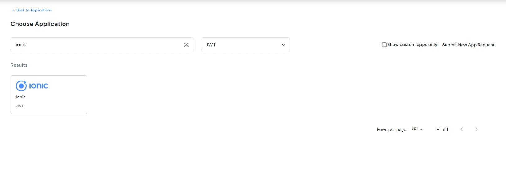 Configure JWT application: Search Ionic JWT application