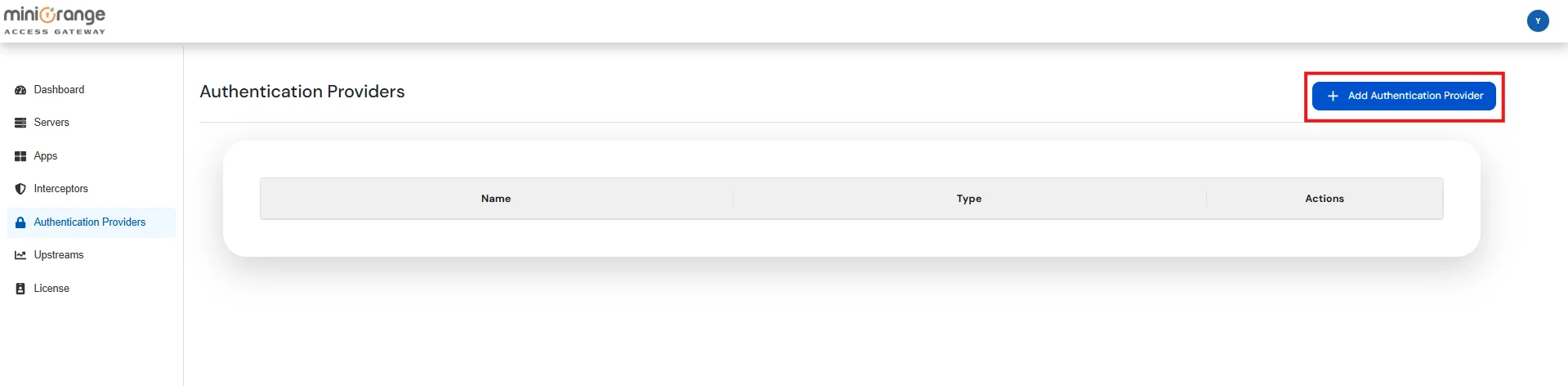 Setup miniOrange Access Gateway : Go to Authentication Providers