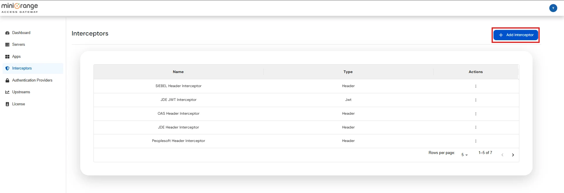 Setup miniOrange Access Gateway : Navigate to Interceptors, and click Add Interceptor