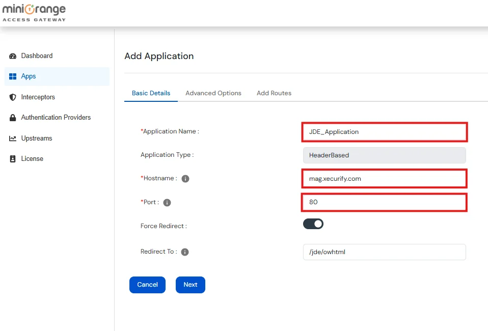 Setup JD Edwards via miniOrange access gateway