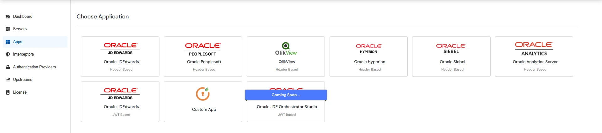 Setup miniOrange Access Gateway : Select Application