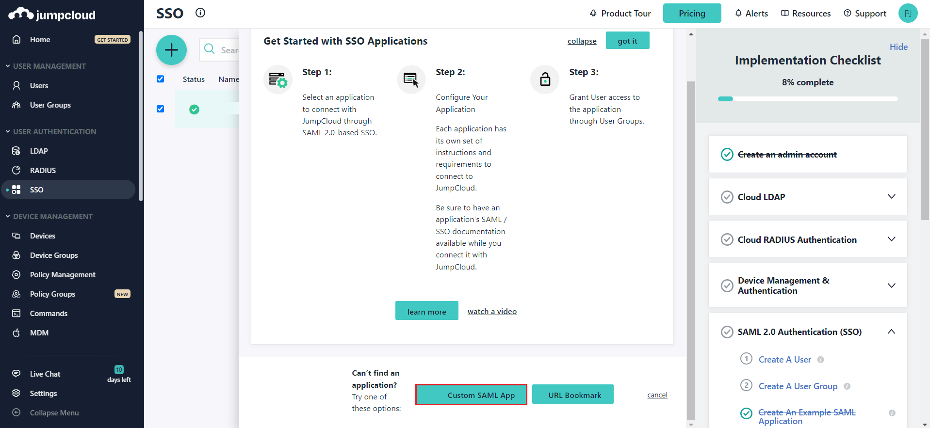 Configure JumpCloud SSO (JumpCloud as IDP)