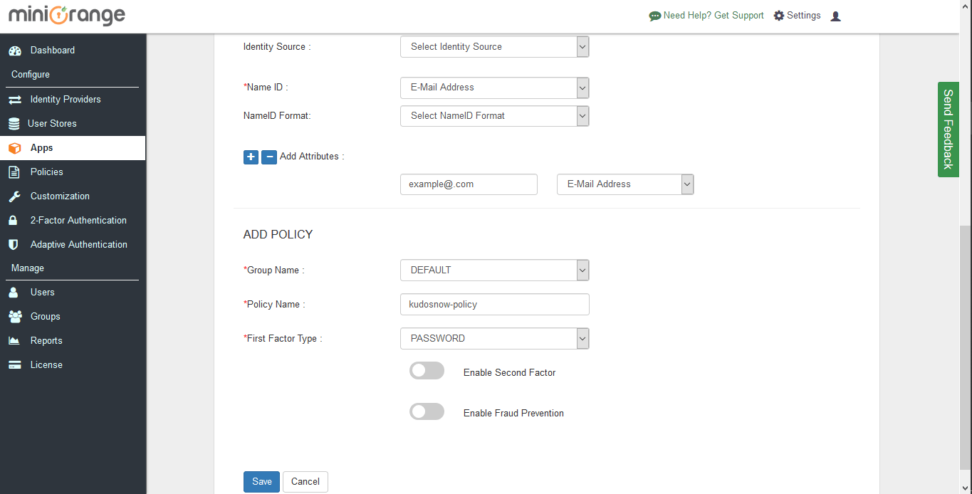 kudosnow sso add policy