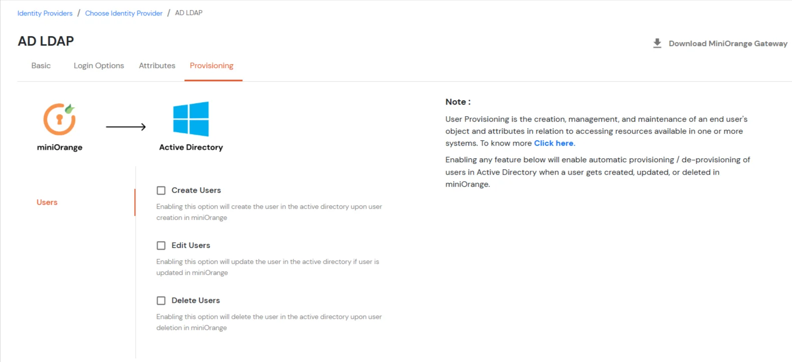 miniorange ldap sync configure AD/LDAP gateway user store in cloud
