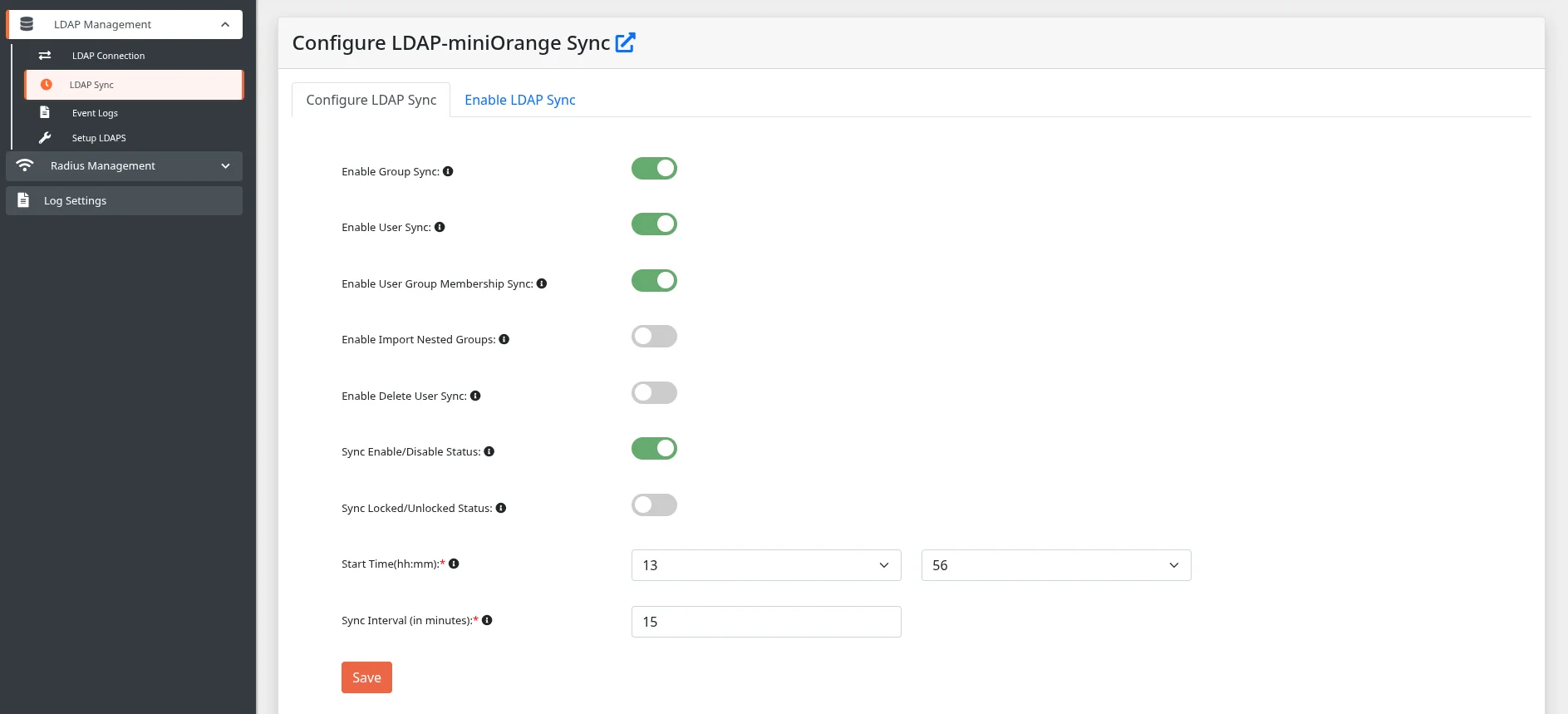 miniOrange ldap gateway schedules configuration