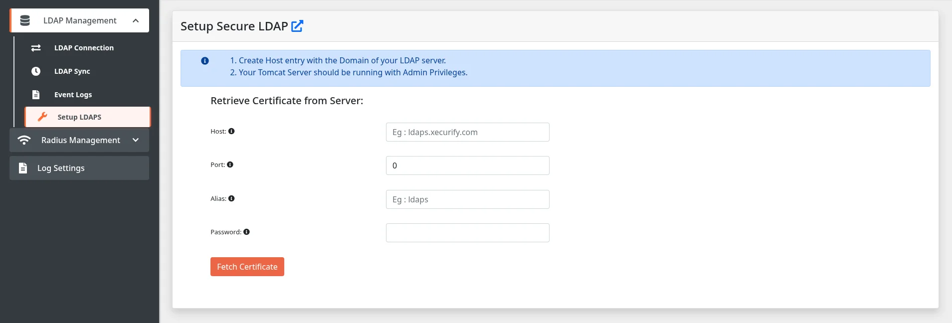 miniOrange ldap gateway retrieve certificate