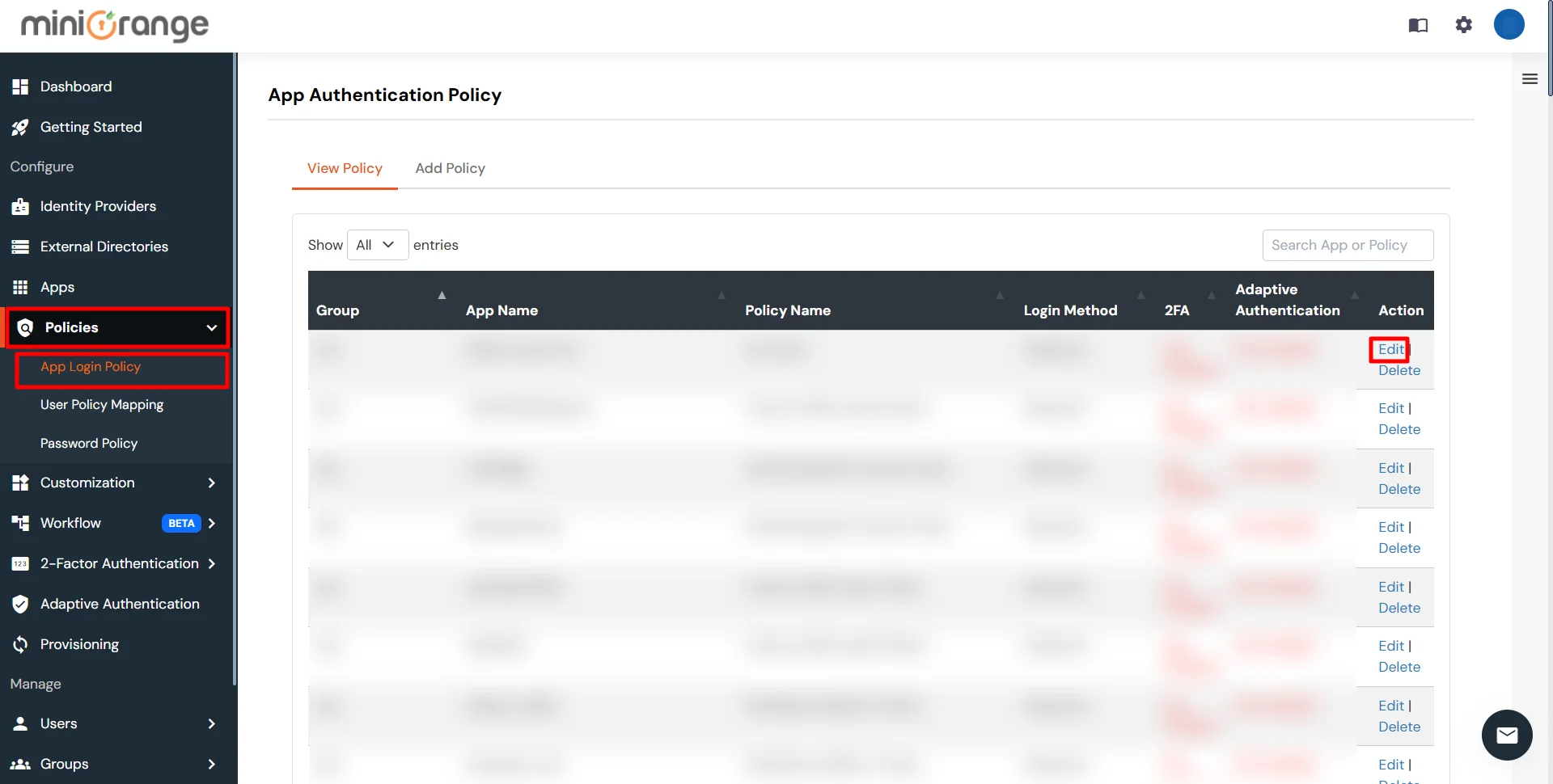 miniOrange LDAP Proxy : Going to Policies, then click Add Login Policy