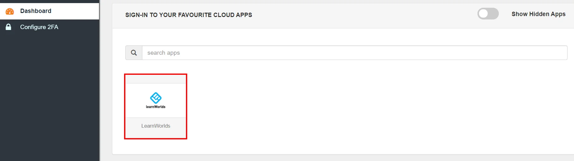 LearnWorlds Single Sign-On (SSO) manage apps