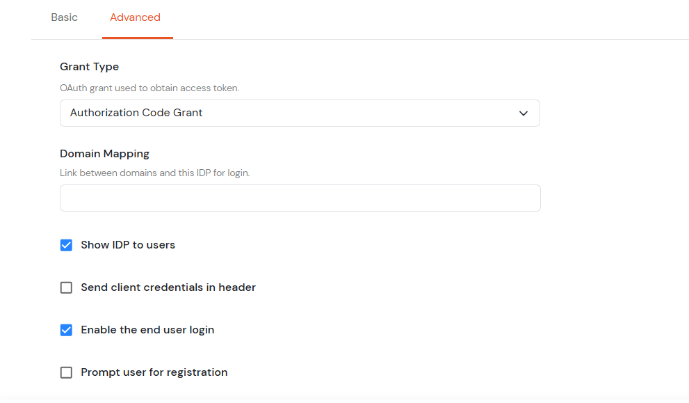 Select OAuth to setup Ionic as IDP : Click on Advanced Tab