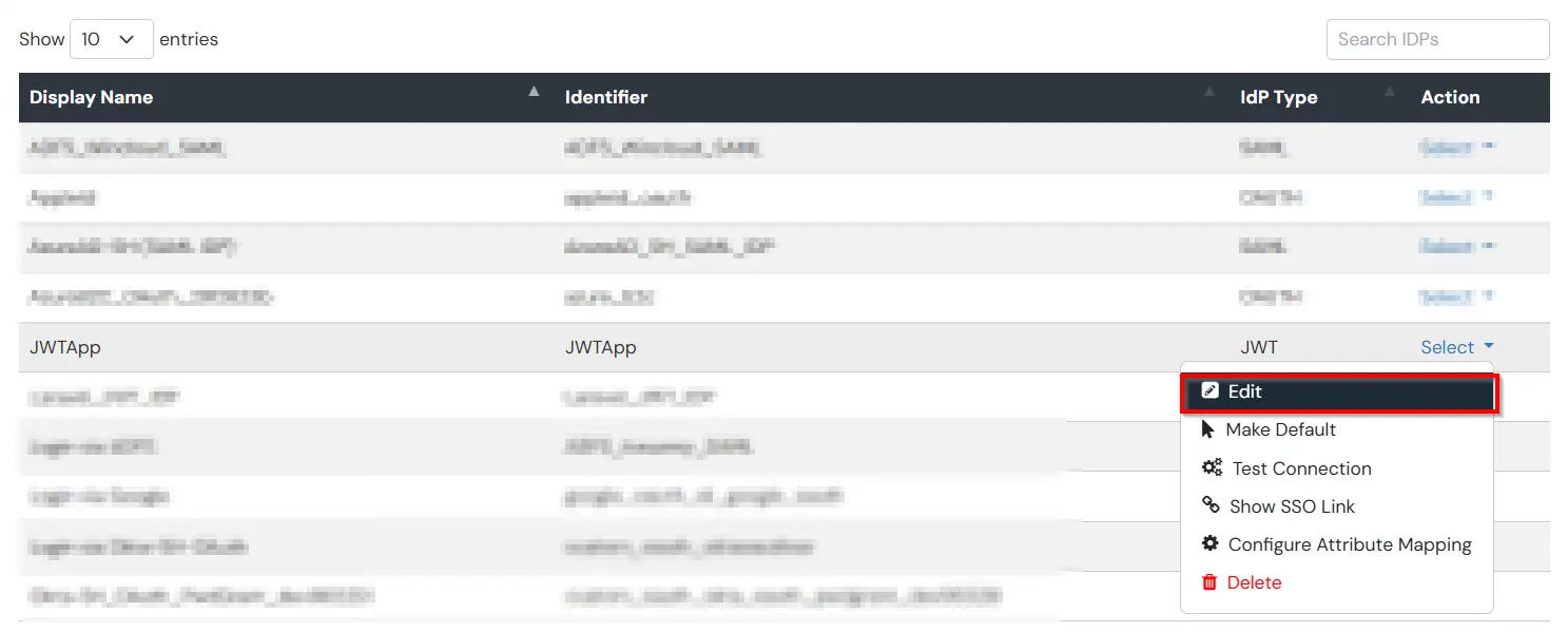 JWT IDP SSO: JWT App edit