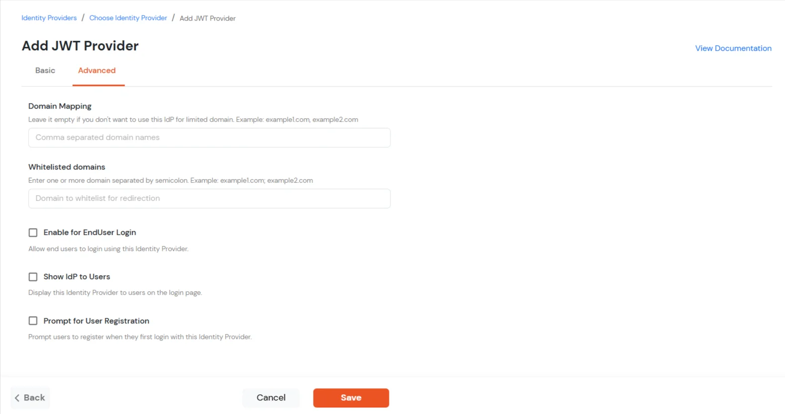 JWT IDP SSO: Advanced settings