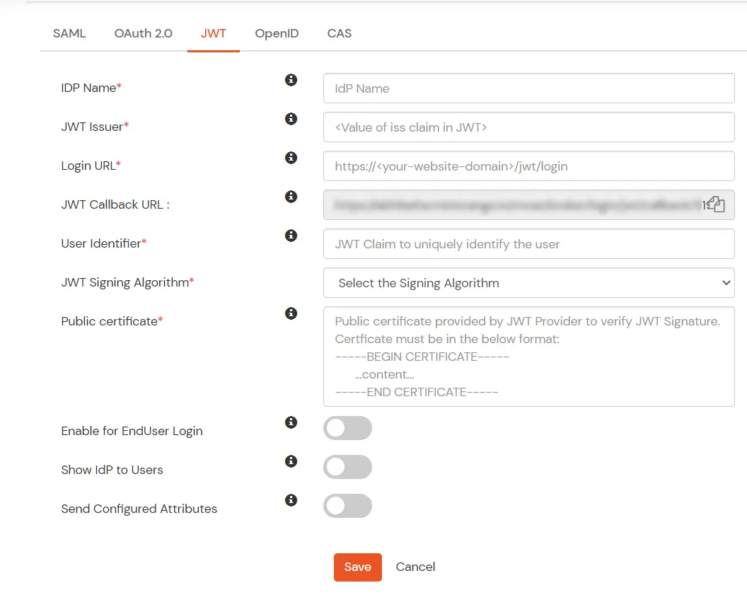 JWT IDP SSO: Public certificate