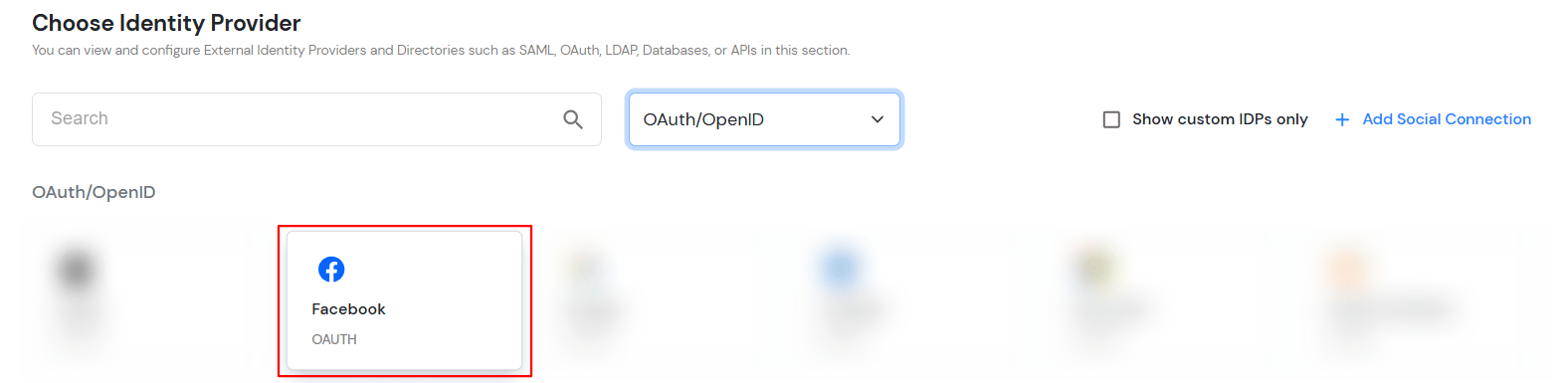 Select OAuth to setup Ionic as IDP : Select Facebook OAuth 2.0