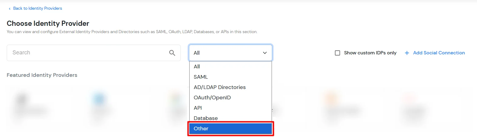 JWT IDP SSO: Select Others from dropdown and choose JWT